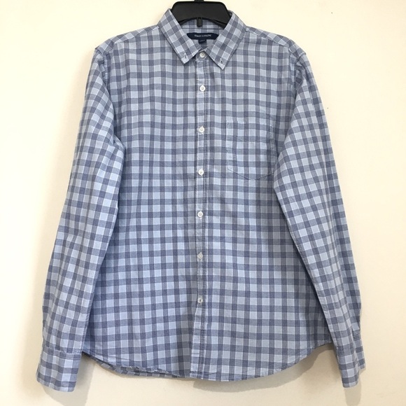Bowery & Broome Cotton Blue Plaid Long Sleeve Button Down Shirt - Picture 1 of 13